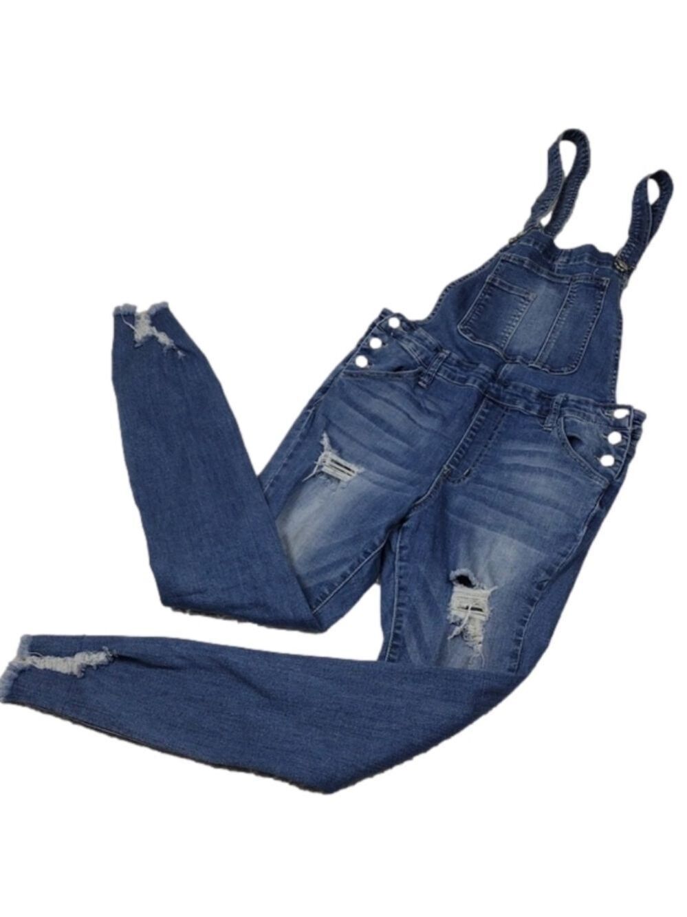 Hammer Jeans Los Angeles Blue Medium Wash Ripped Distressed Skinny Leg Overalls